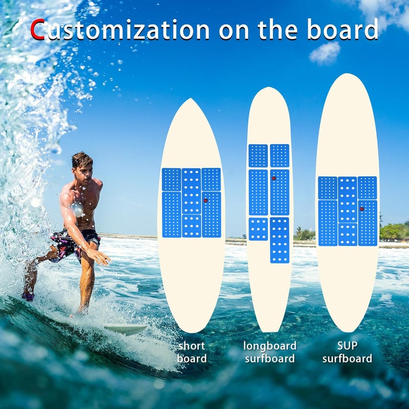 Abahub 9 Piece Surf Deck Traction Pad Premium EVA with Tail Kicker 3M Adhesive for Surfboard Longboard Shortboard Funboard Fish Skimboard Black/Blue/Brown/Gray/White/Orange/Navy Blue - Image 3